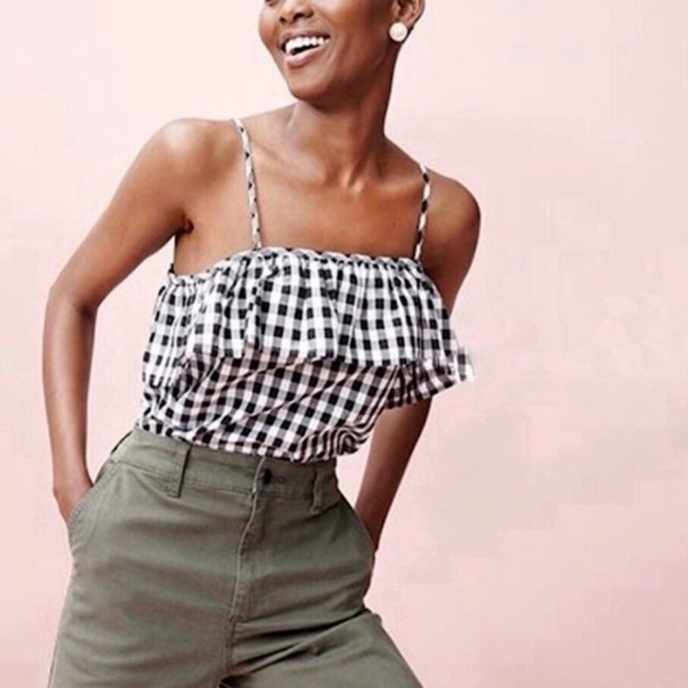 A New Day Gingham Check Ruffle Tank Top Black and White Ruffle Cami